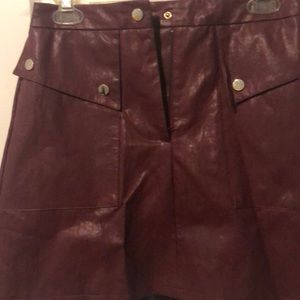 Zara burgundy leather midi skirt